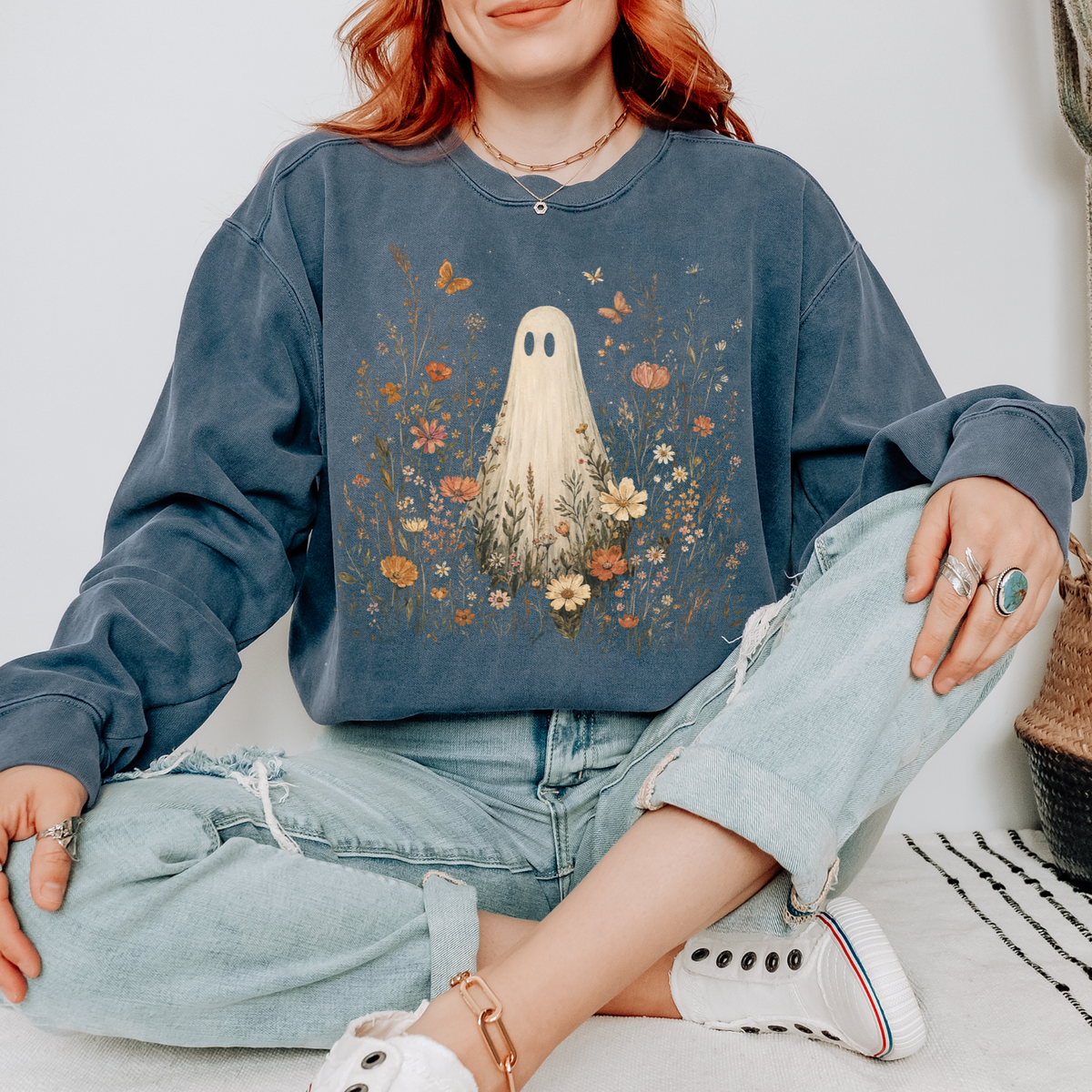 Floral Ghost | Wildflower Meadow Halloween Graphic Tee & Crewneck | Comfort Colors