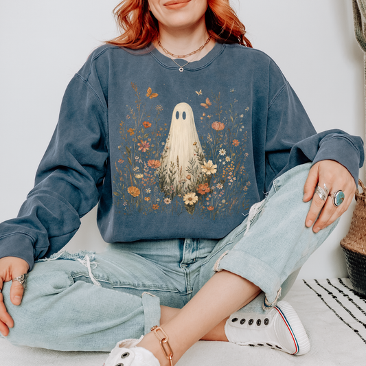 Floral Ghost | Wildflower Meadow Halloween Graphic Tee & Crewneck | Comfort Colors