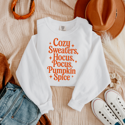 Cozy Sweaters, Hocus Pocus, Pumpkin Spice | Tee & Crewneck