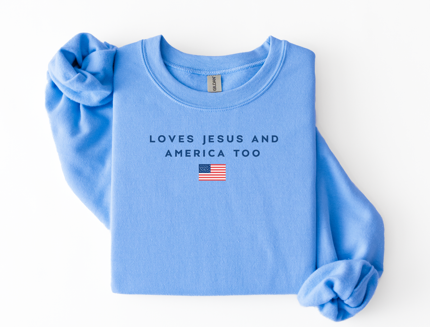 Loves Jesus and America Too | Faith Collection Tee & Crewneck