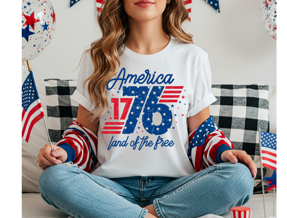America 1776 Land of the Free | Patriotic Graphic Tee & Crewneck