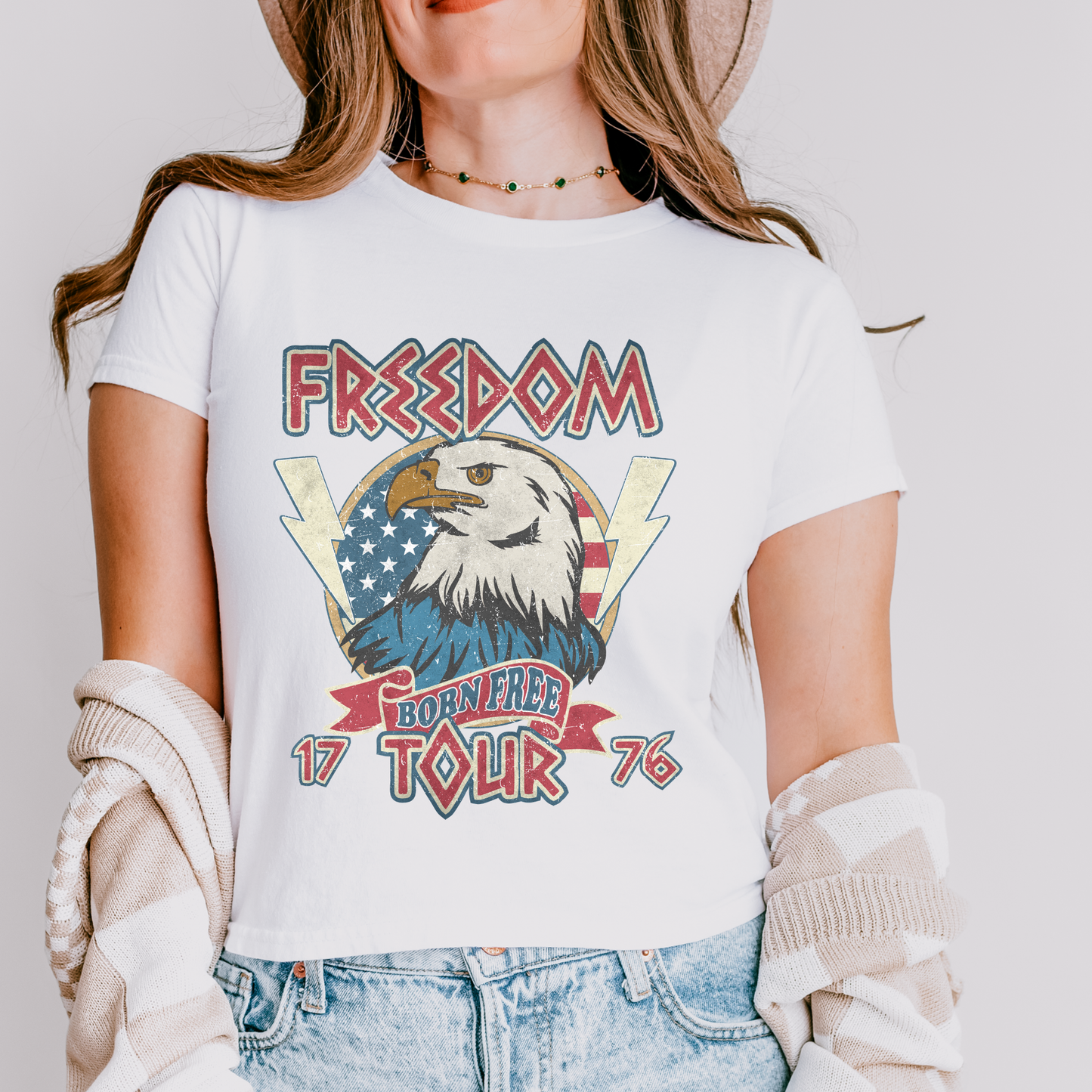 Freedom Born Free Tour 1776 Patriotic Tee & Crewneck