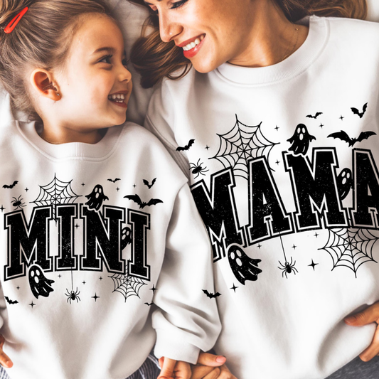 Mama & Mini Halloween Ghost Matching Set | Graphic Tee & Crewneck