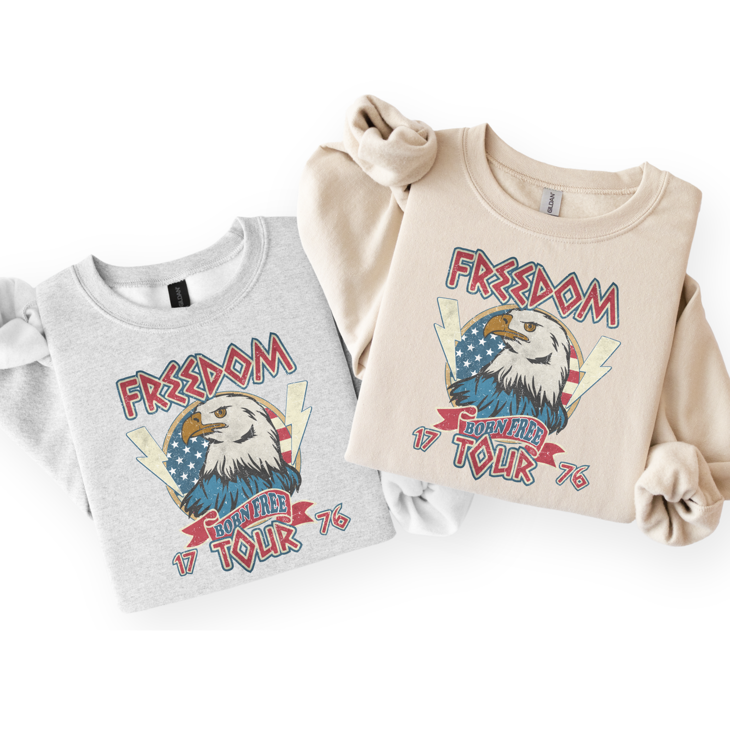 Freedom Born Free Tour 1776 Patriotic Tee & Crewneck