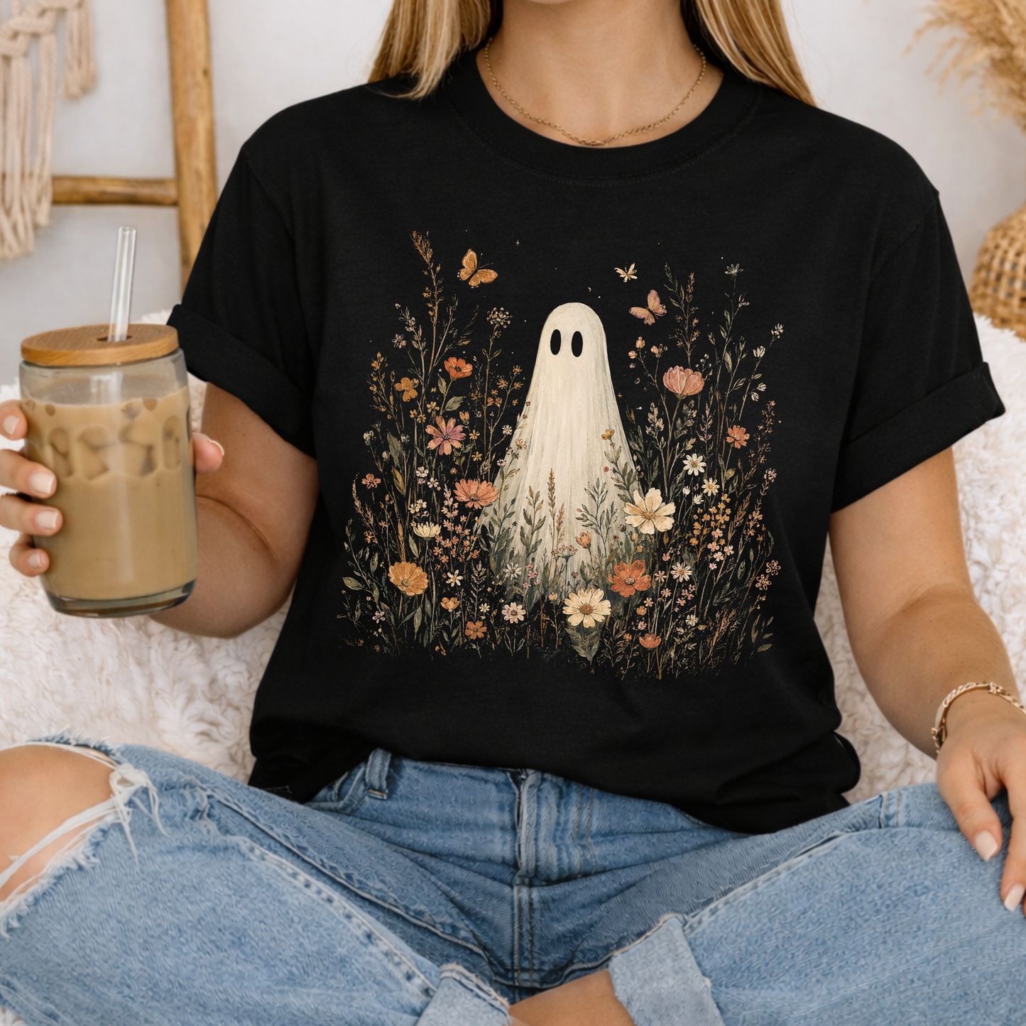 Floral Ghost | Wildflower Meadow Halloween Graphic Tee & Crewneck | Comfort Colors