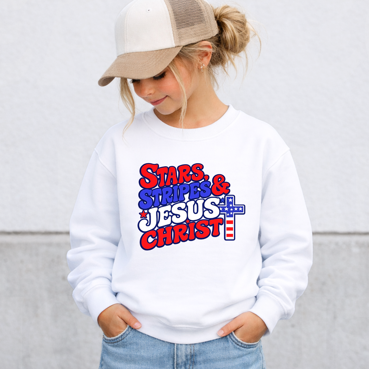 Stars, Stripes & Jesus Christ Patriotic Tee & Crewneck