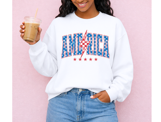 America Lightning Bolt Star Graphic Tee & Sweatshirt — Kids & Adult
