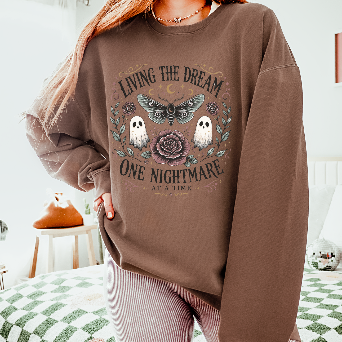 Living the Dream One Nightmare at a Time | Halloween Graphic Tee & Crewneck