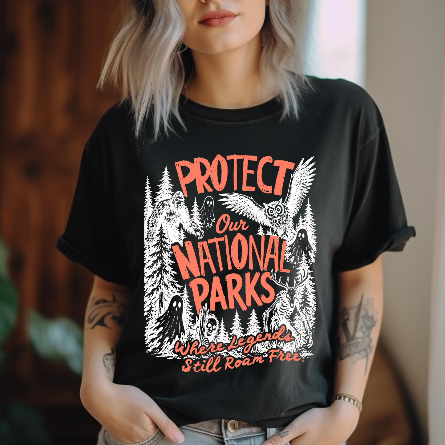 Protect Our National Parks | Where Legends Still Roam Free | Halloween Graphic Tee & Crewneck