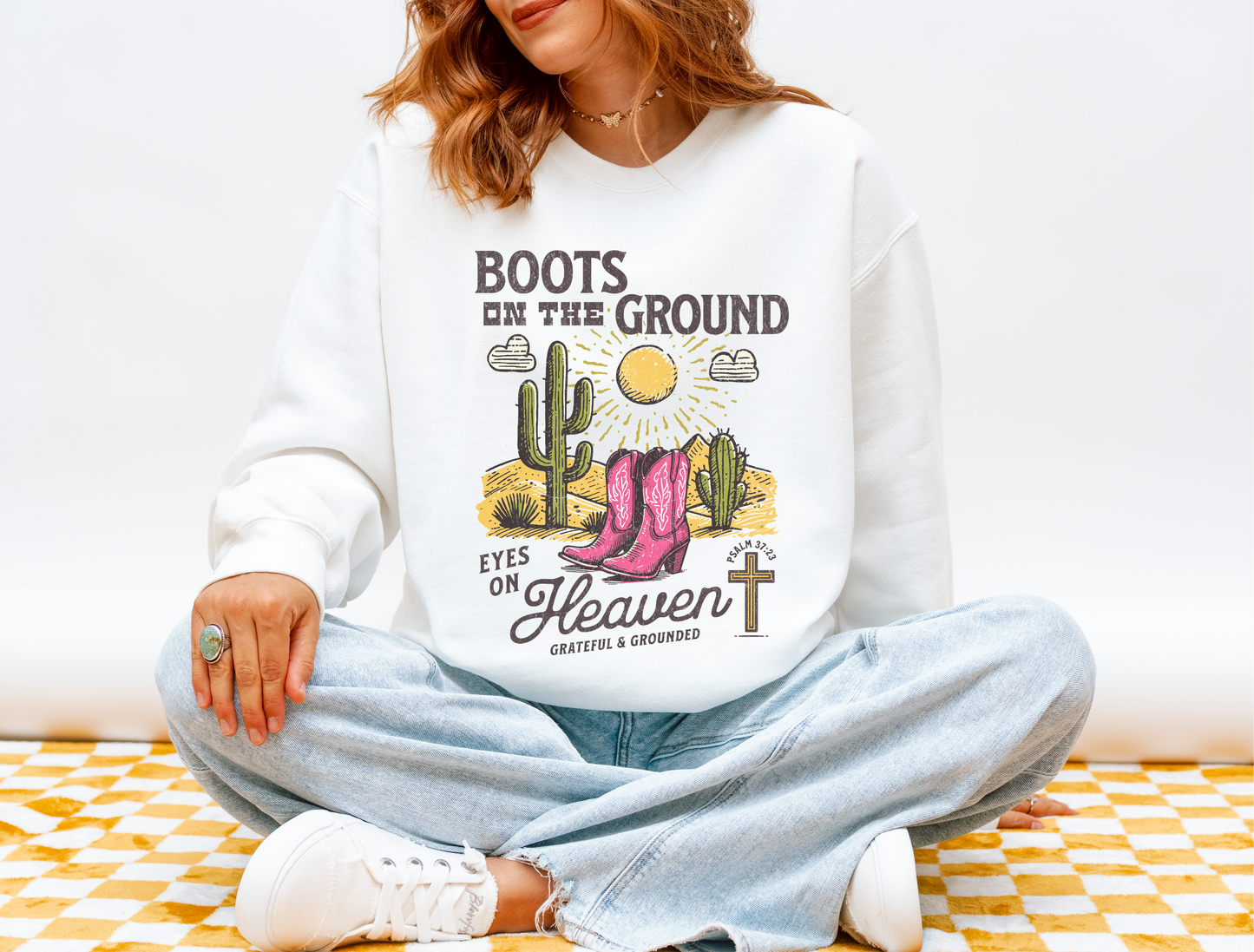 Boots on the Ground, Eyes on Heaven Kids & Adult Tee & Crewneck