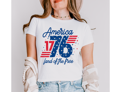 America 1776 Land of the Free | Patriotic Graphic Tee & Crewneck
