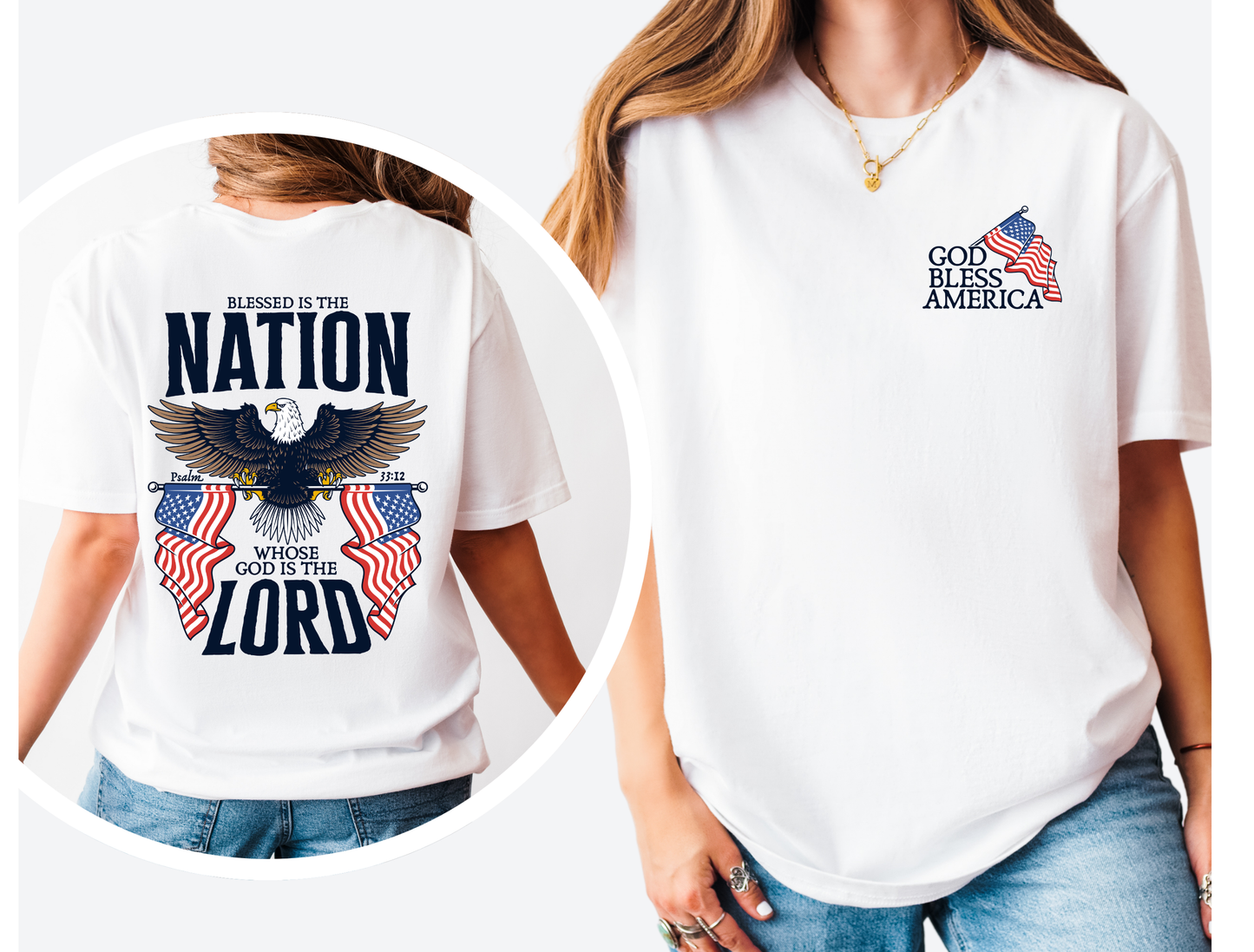Blessed Is The Nation Whose God Is The Lord | Patriotic Graphic Tee & Crewneck