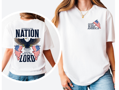 Blessed Is The Nation Whose God Is The Lord | Patriotic Graphic Tee & Crewneck