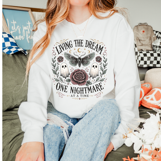 Living the Dream One Nightmare at a Time | Halloween Graphic Tee & Crewneck