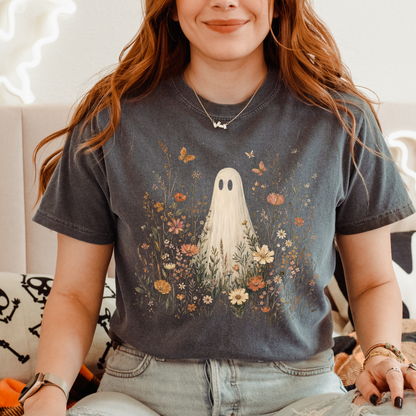 Floral Ghost | Wildflower Meadow Halloween Graphic Tee & Crewneck | Comfort Colors