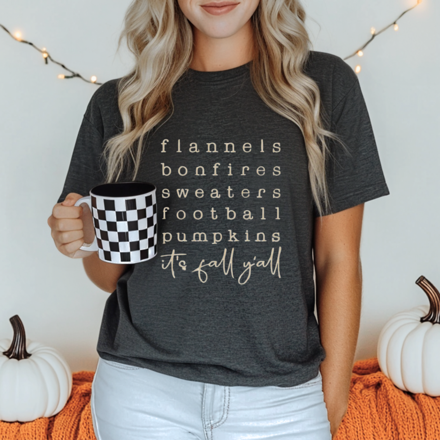 Flannels Bonfires Sweaters Football Pumpkins | It's Fall Y'all Tee & Crewneck