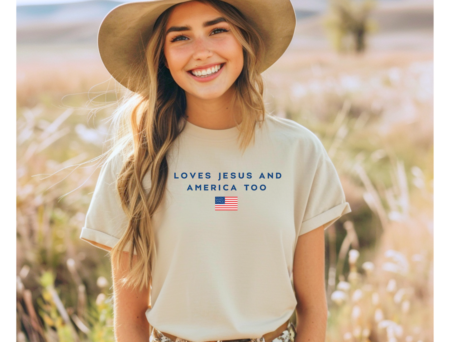 Loves Jesus and America Too | Faith Collection Tee & Crewneck
