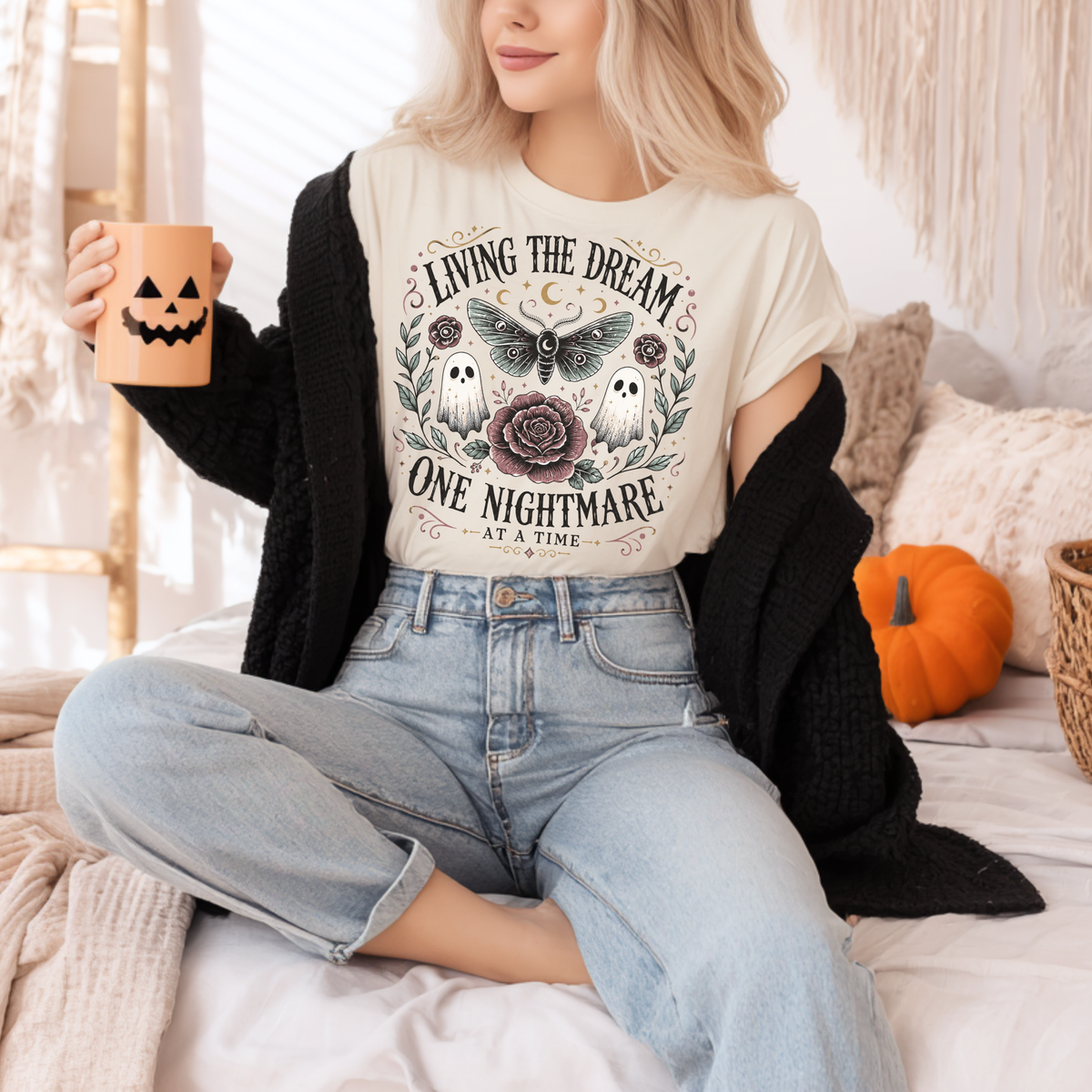 Living the Dream One Nightmare at a Time | Halloween Graphic Tee & Crewneck