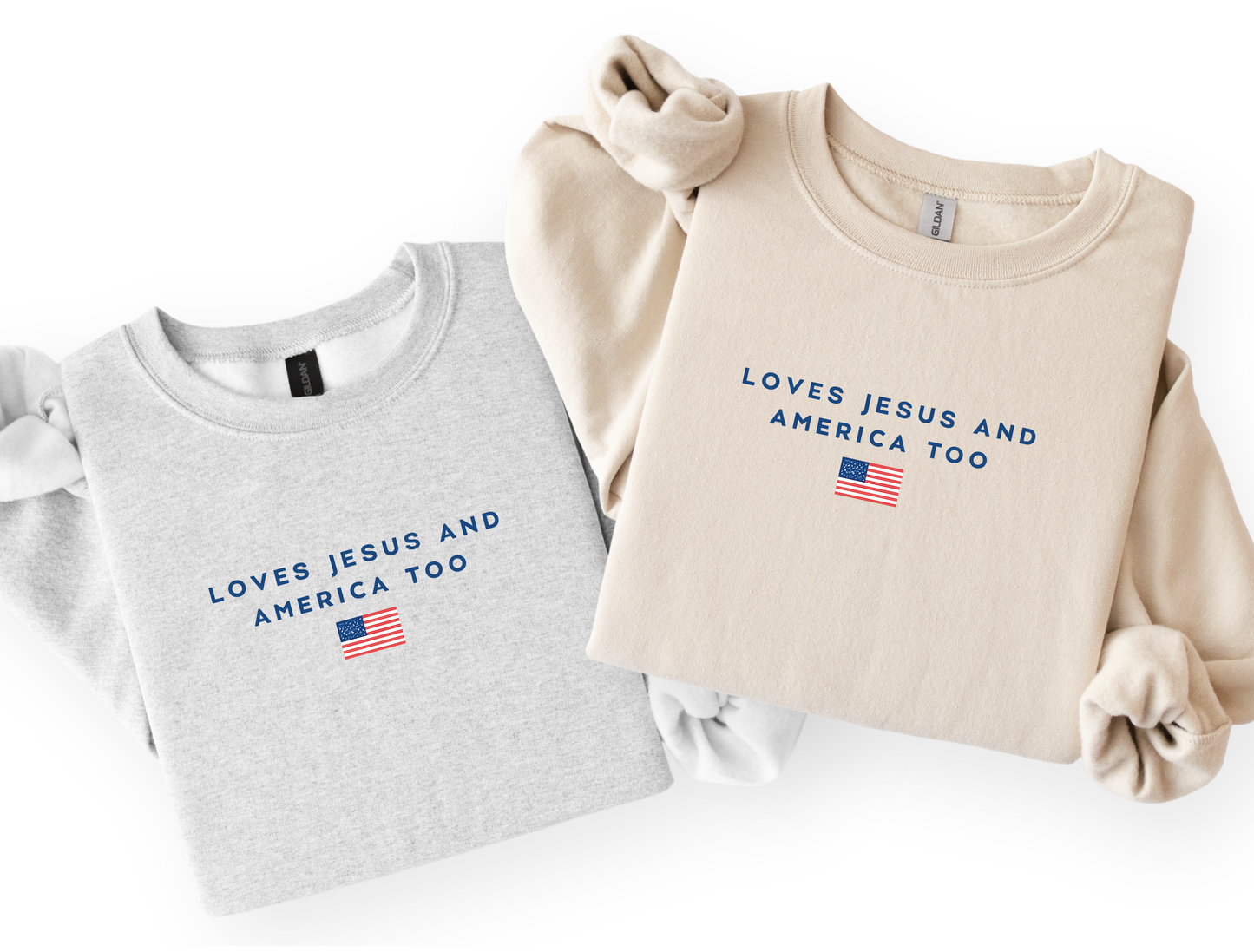 Loves Jesus and America Too | Faith Collection Tee & Crewneck