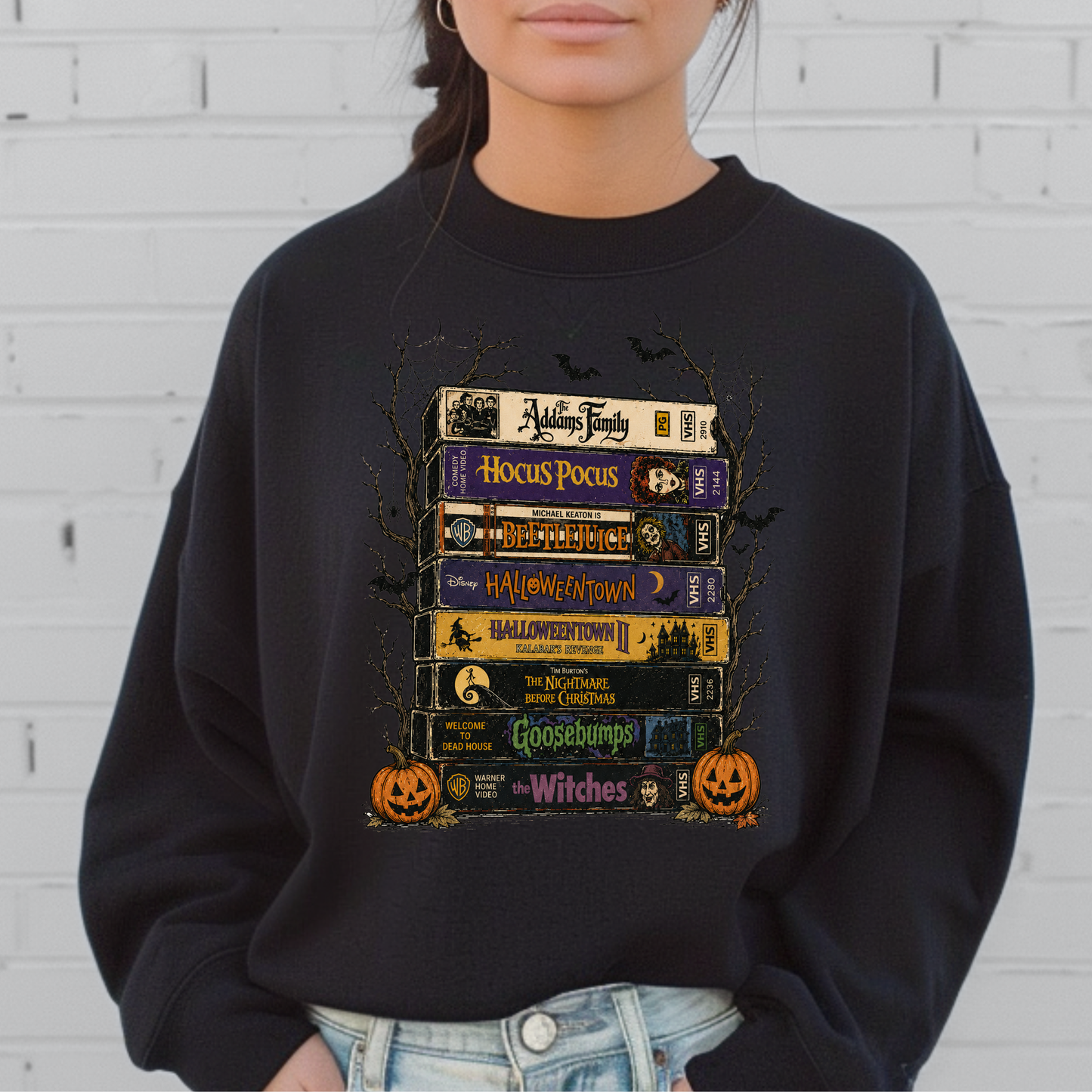 Halloween VHS Stack | Retro Horror Movie Graphic Tee & Crewneck | Comfort Colors