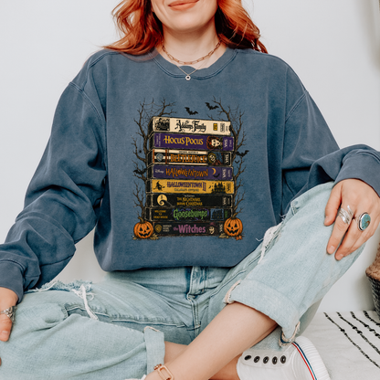 Halloween VHS Stack | Retro Horror Movie Graphic Tee & Crewneck | Comfort Colors