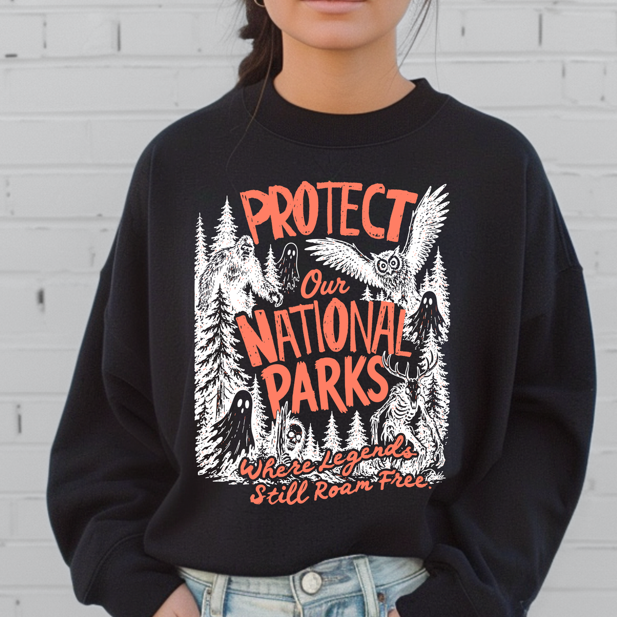 Protect Our National Parks | Where Legends Still Roam Free | Halloween Graphic Tee & Crewneck