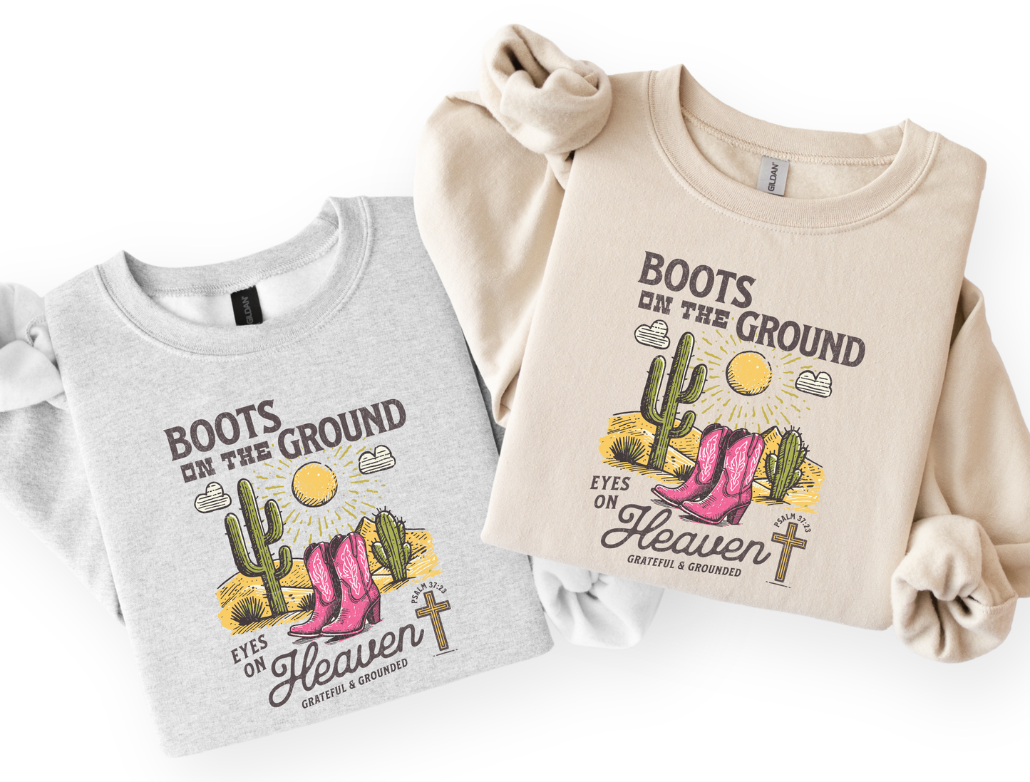 Boots on the Ground, Eyes on Heaven Kids & Adult Tee & Crewneck