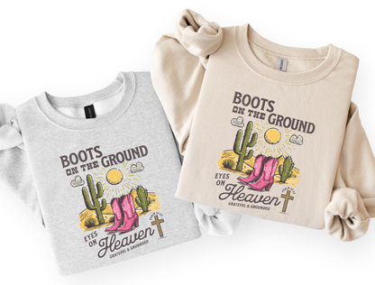 Boots on the Ground, Eyes on Heaven Kids & Adult Tee & Crewneck