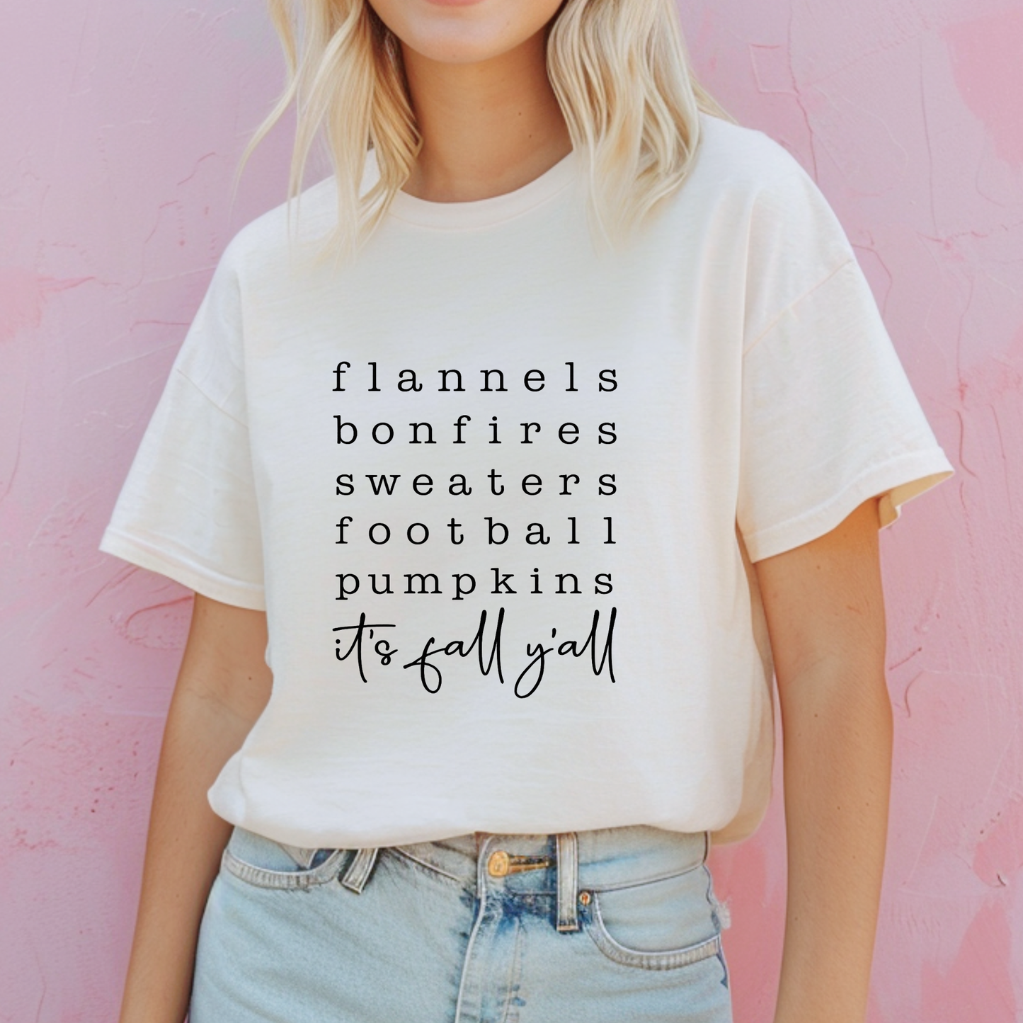 Flannels Bonfires Sweaters Football Pumpkins | It's Fall Y'all Tee & Crewneck