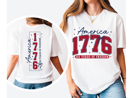 America 1776 — 250 Years of Freedom | Double-Sided Patriotic Tee & Sweatshirt